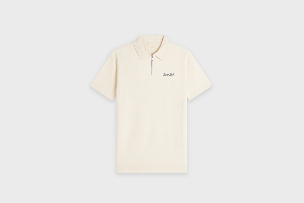 Bouclé Half-Zip Poloshirt in Beige