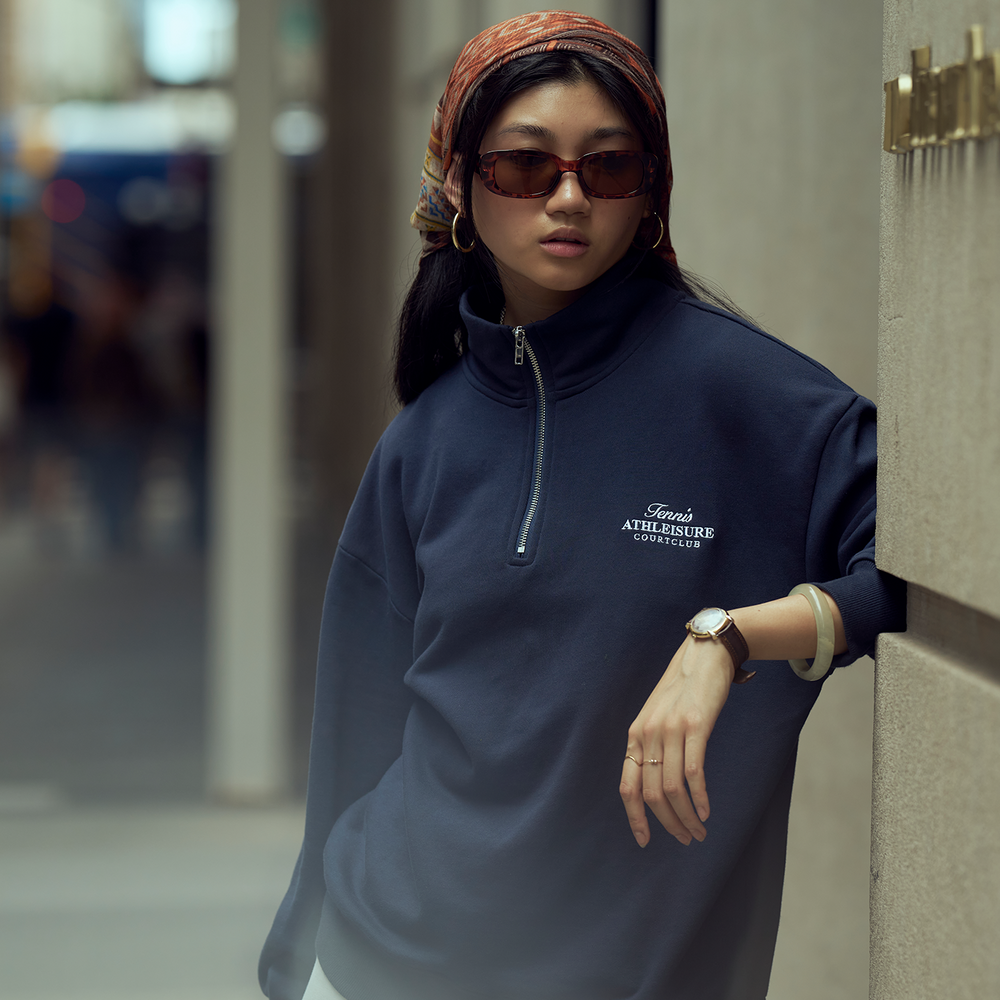 
                      
                        Half-Zip Hoodie Navy Blue with embroidery
                      
                    