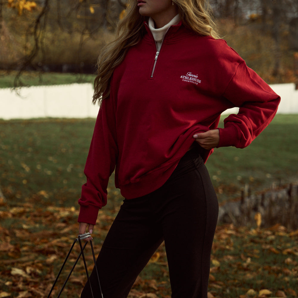 
                      
                        Half-Zip Hoodie Red with embroidery
                      
                    