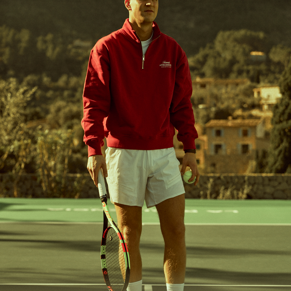 
                      
                        Half-Zip Hoodie Red with embroidery
                      
                    