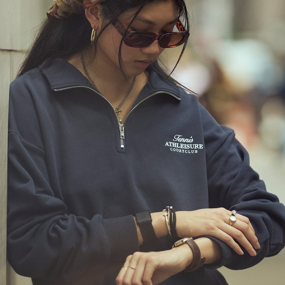 
                      
                        Half-Zip Hoodie Navy Blue with embroidery
                      
                    